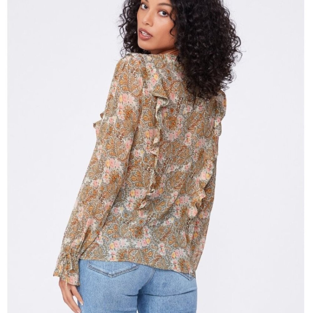PAIGE Tessa floral print silk chiffon ruffle top - Picture 2 of 9